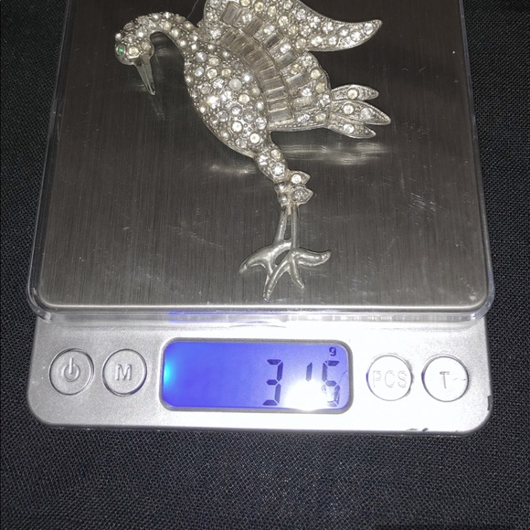 Vintage Antique Sterling Silver Rhinestone Crane Brooch - Picture 5 of 6